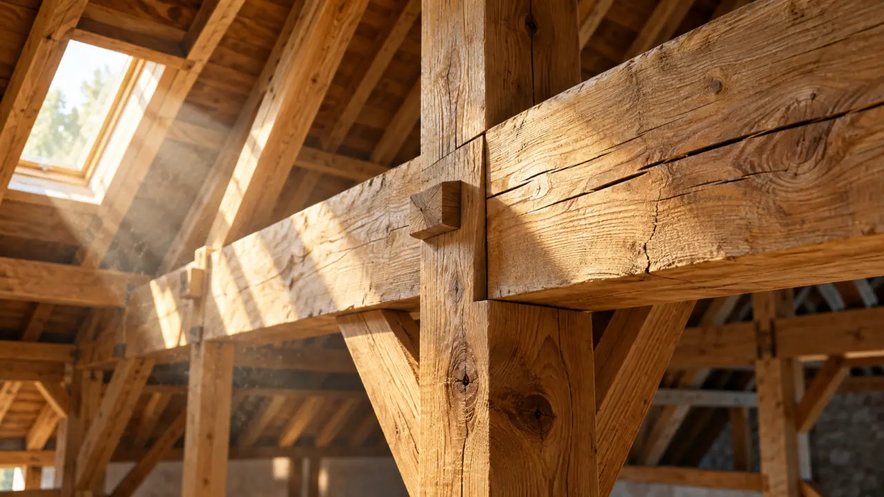 Charpente en bois sec en cours de mise en œuvre sur un chantier