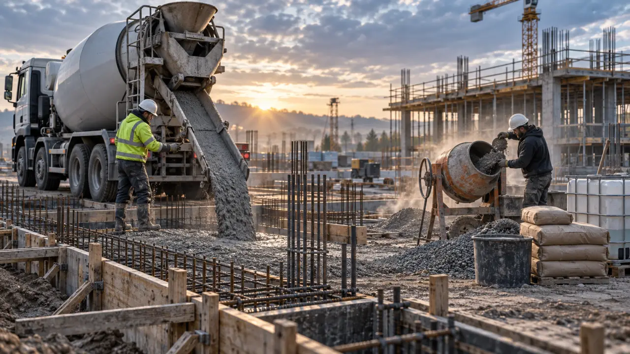 Coulage de béton sur un chantier de construction